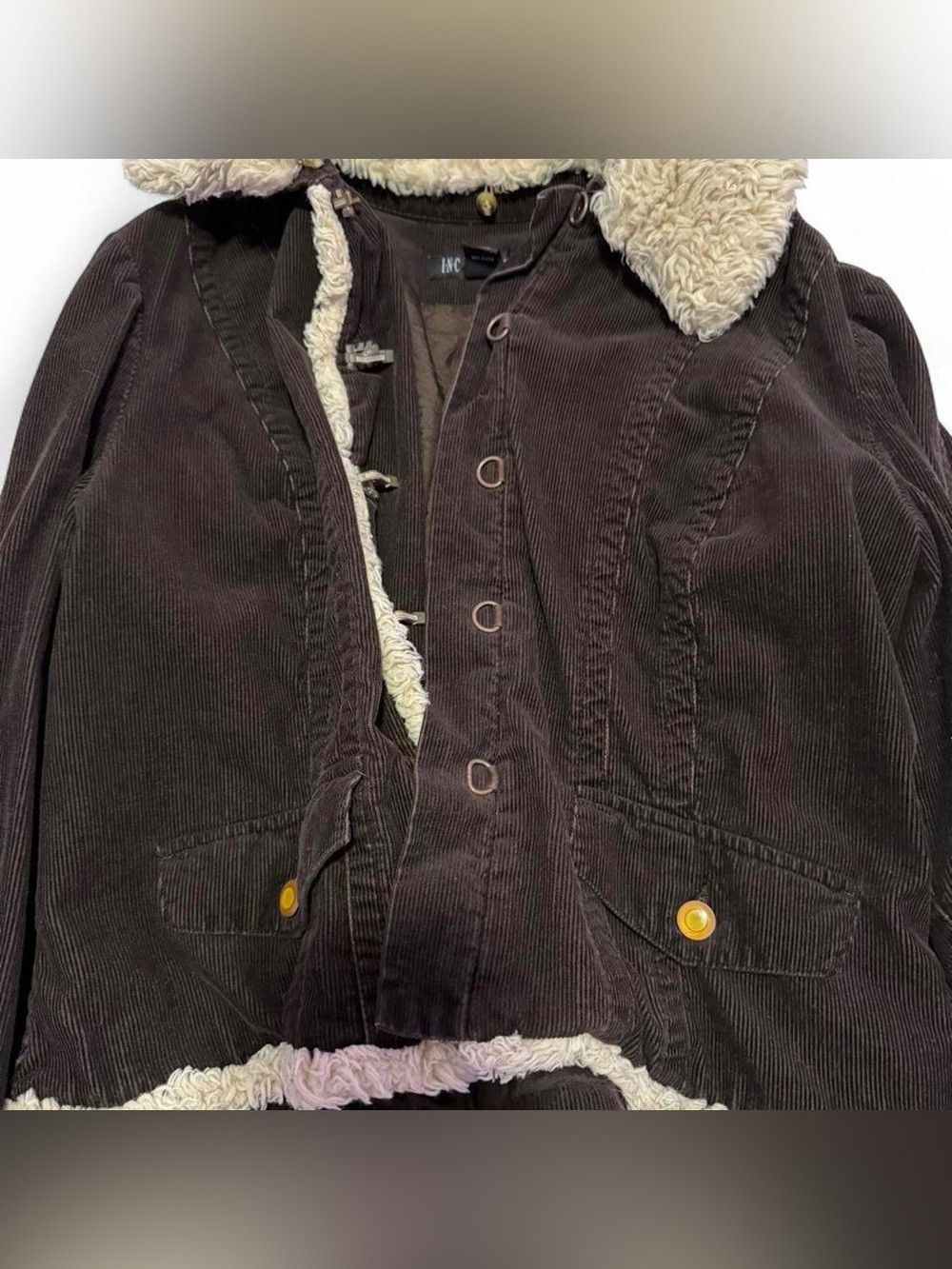 INC International Concepts Women's Dark Brown Corduroy Sherpa Jacket